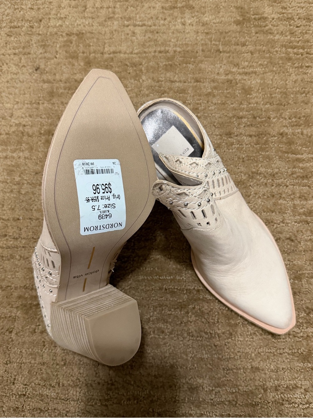 Dolce Vita Cream Pointed-Toe Slip-On Mules with Braided Cutout Detail - Picture 4 of 5